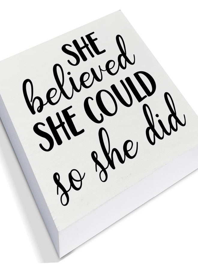 PIXCEOS Motivating Saying Wooden Box Sign She Believed She Could Wood Block Plaque Decor Home Office Desk Shelf or Wall Display - Image 2